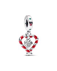 PANDORA - Double Candy Cane Heart Christmas Dangle Charm - Lyst