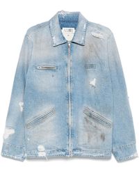 MM6 by Maison Martin Margiela - Distressed Light Sky Denim Jacket - Lyst
