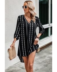 TRUEDAMES - Graphic Strip Color Clock Loose Fit V Neck Dress - Lyst