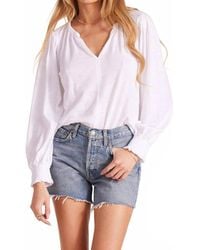 Bobi - Smocked Sleeve Split Neck Top - Lyst