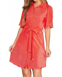 She + Sky - Half Sleeve Plisse Woven Button Down Dress With Waist Sash - Lyst