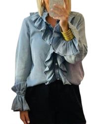 Cezele - Ruffled Button Down Long Sleeve Top - Lyst