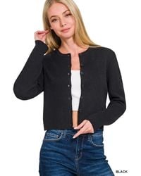 TRUEDAMES - Button-Front Crewneck Long Sleeve Cropped Cardigan - Lyst