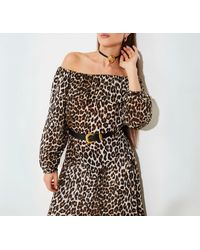 Suncoo - Lola Leopard Print Off The Shoulder Blouse - Lyst