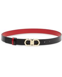 Ferragamo - Narrow Calf Leather Belt With Polished-Tone Buckle - Lyst