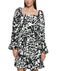 Karl Lagerfeld - Printed Square Neck Fit & Flare Dress - Lyst