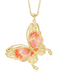 Ross-Simons - Italian And Orange Enamel Butterfly Pendant Necklace - Lyst