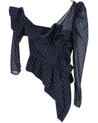 Self-Portrait - One-Shoulder Ruffled Swiss-Dot Chiffon Top - Lyst