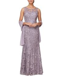 Alex Evenings - Sleeveless Illusion Neck Embroidered Gown - Lyst