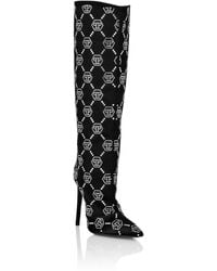 Philipp Plein - Satin Boots High Heels Mid Strass Monogram - Lyst