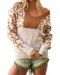 Bibi - Leopard Block Sleeves Sweater Top - Lyst