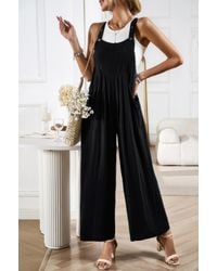 TRUEDAMES - Solid Wide Leg Pocketed Shoulder Tie Overalls - Lyst