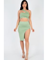 TRUEDAMES - Sexy Solid One Shoulder Crop Top & Split Thigh Midi Skirt Set - Lyst