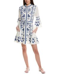 FARM Rio - Cross Stitch Linen-blend Mini Dress - Lyst