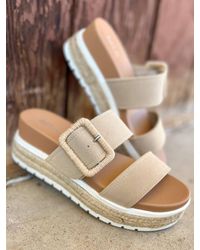 MIA - Suede Raffia Platform Sandals - Lyst