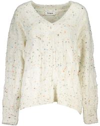 Desigual - Chic Contrast V-Neck Sweater With Logo Detail - Lyst