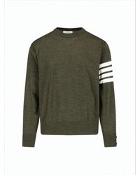 Thom Browne - Crew Neck Merino Wool Sweater With Striped Detail - Lyst