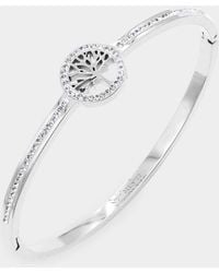 Fashnzfab - Cz Embellished Tree Of Life Stainless Steel Bangle Evening Bracelet - Lyst