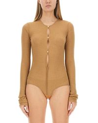 Sportmax - Ribbed Slim Fit Bodysuit With Button Closure - Lyst