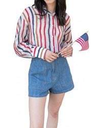 Q2 - American Stripes Chiffon Button Down Blouse - Lyst