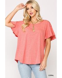 TRUEDAMES - Solid Round Neck Frill Sleeve Top With Scoop Hem - Lyst