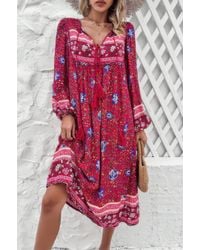TRUEDAMES - Cross Knot Floral Print Loose Fit V Neck Dress - Lyst