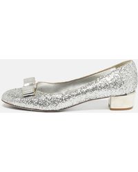Ferragamo - Canvas And Leather Garda Block Heel Pumps - Lyst