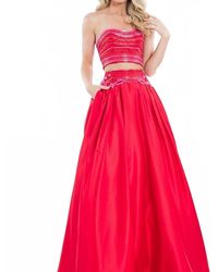 Rachel Allan - Two-Piece Matte Satin Beaded Prom Gown - Lyst