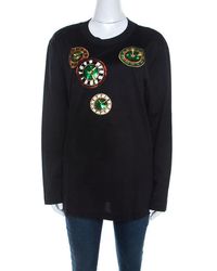 ESCADA - Rib Knit Cotton Embellished Clock Applique Long Sleeve Top - Lyst
