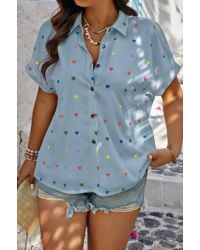 TRUEDAMES - Plus Size Hearts Print Button Down Loose Blouse - Lyst