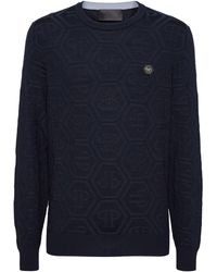 Philipp Plein - Jacquard Silk Wool Pullover Round Neck Ls Monogram - Lyst