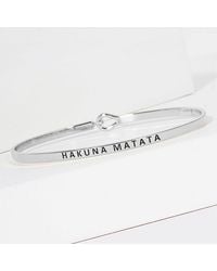 Fashnzfab - Hakuna Matata Engraved Thin Brass Metal Bangle Bracelet Rhodium - Lyst