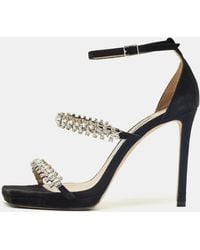 Jimmy Choo - Suede Bing Crystal Ankle Strap Sandals - Lyst