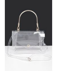 Fashnzfab - Transparent Metal Handle Flap Clutch - Lyst