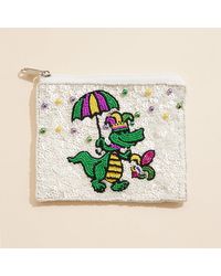 Fashnzfab - Mardi Gras Alligator Sequin Pearl Ball Seed Beaded Mini Pouch Bag - Lyst