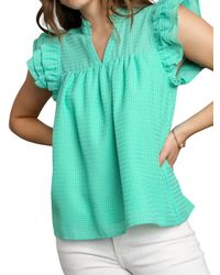 Umgee - Layered Ruffle Sleeve Split Neck Top - Lyst