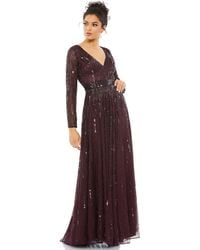 Mac Duggal - Sequined Long Sleeve Plunging V-Neck Gown - Lyst