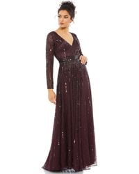 Mac Duggal - Sequined Long Sleeve Plunging V-neck Gown - Lyst