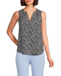 Tahari - Top Leaf Printed Sleeveless Split Neck Fts1155 - Lyst