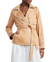 H Halston - Piping Cotton Trench Coat - Lyst