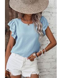 TRUEDAMES - Mist Solid Color Ruffled Short Sleeve Casual Blouse - Lyst