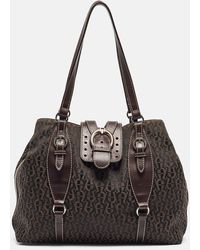 Aigner - Dark Monogram Canvas And Leather Buckle Flap Tote - Lyst