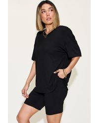 TRUEDAMES - Full Size V-Neck Drop Shoulder T-Shirt And Shorts Set - Lyst