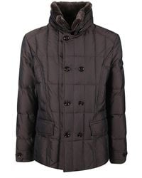 Moorer - Padded Double-Breasted Jacket With Detachable Shearling Collar - Lyst