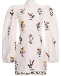 Agua Bendita - Guaba Pradera Open-back Embroidered Linen Mini Dress - Lyst