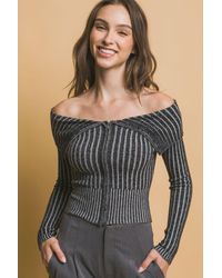 TRUEDAMES - Ribbed Bardot Zip Up Long Sleeve - Lyst