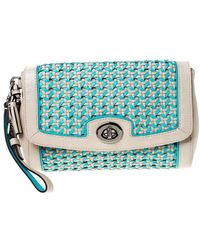 COACH - /blue Caning Leather Flap Wristlet Clutch - Lyst