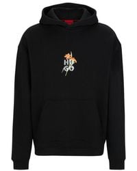 HUGO - Oversize-Fit Hoodie With Floral Artwork - Lyst