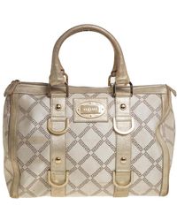 Versace - Metallic Gold/cream Signature Canvas And Leather Snap Out Of It Satchel - Lyst