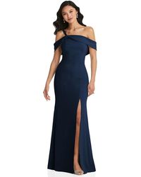 After Six - One-shoulder Draped Cuff Maxi Dress With Front Slit - Lyst